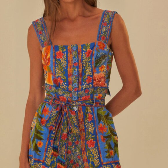 FARM Rio Dresses & Skirts - farm Rio Garden Blue Romper - small (NWT)